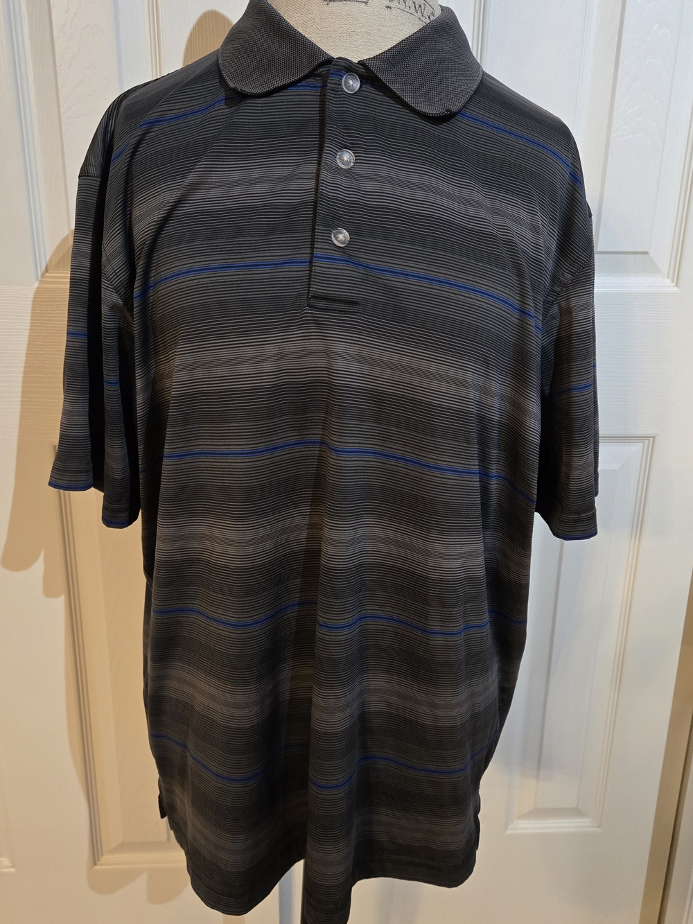 Grand Slam XL Black Gray Blue Striped Polo Golf Shirt Mens
